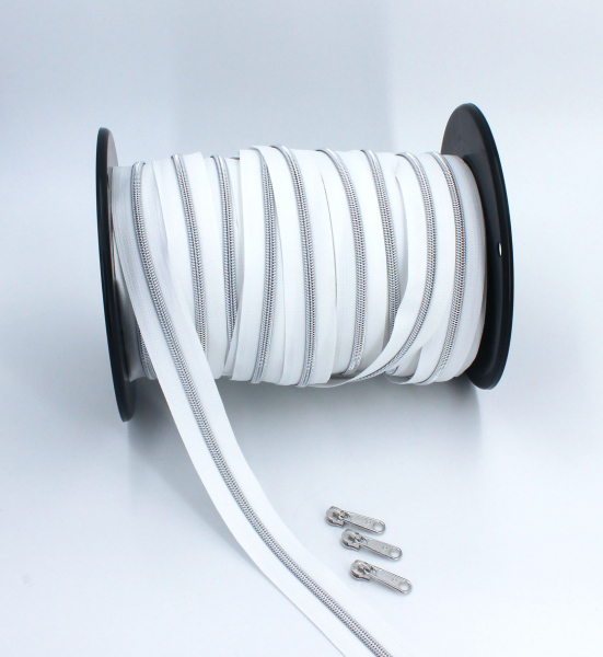 Endlosreißverschluss metallisiert weiß/ silber (1m)